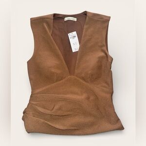Abercrombie & Fitch Bra-Free Plunge Sleeveless V-Neck Ruched Brown Blouse Size S